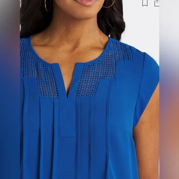 Daniel Rainn Estefany Cobalt Blue Split Neck Blouse NWT - Picture 3 of 9